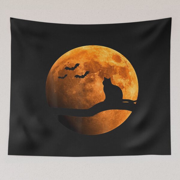 Item preview, Halloween Black Cat Orange Full Moon and Bats T-Shirt designed and sold by Bobby-Bancel.