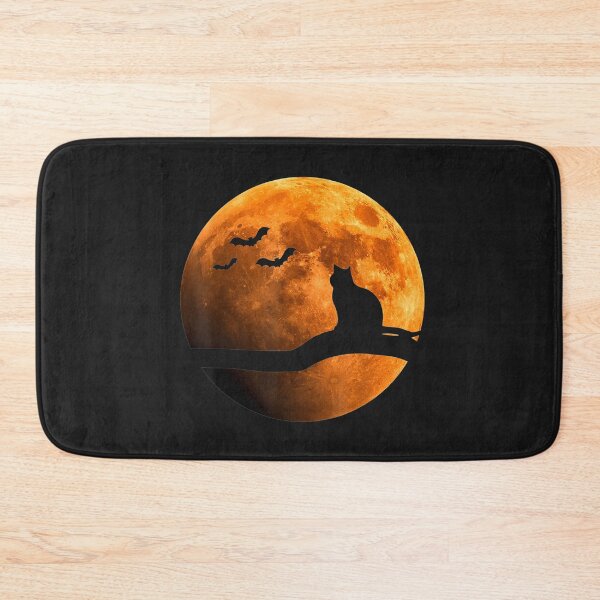 Artikelvorschau, Halloween Black Cat Orange Full Moon and Bats T-Shirt entworfen und verkauft von Bobby-Bancel.