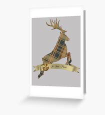Je Suis Prest\Plaid stag and banner Greeting Card