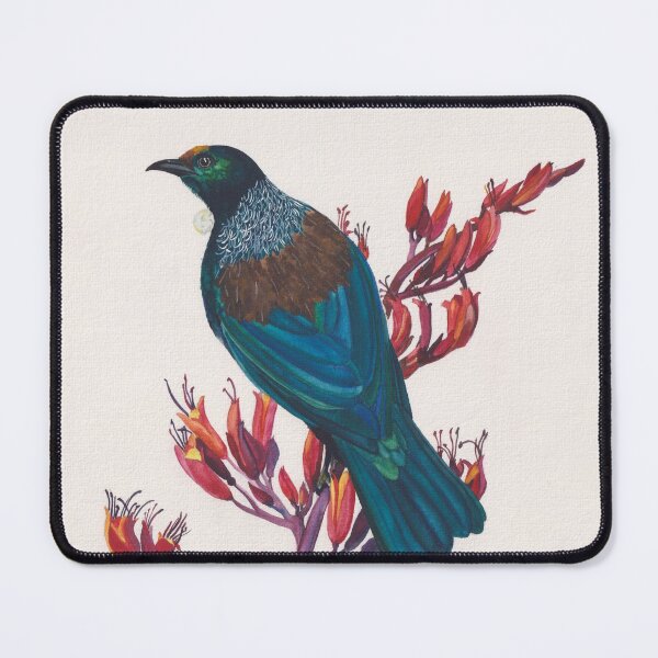 Tui songbird on flax flowers original watercolor art Mouse Pad