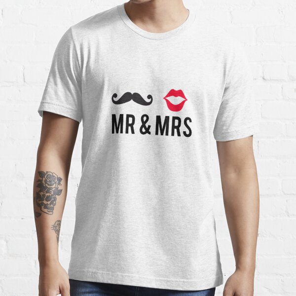 Mr And Mrs Text Design With Mustache And Red Lips T Shirt For Sale By Beakraus Redbubble 