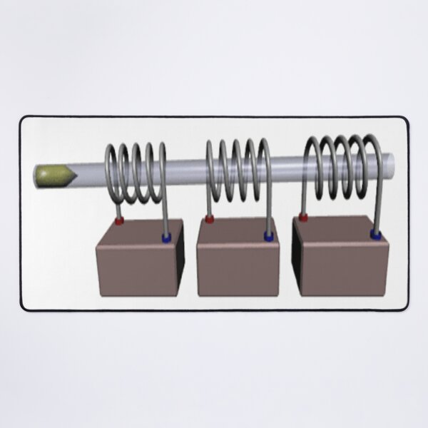 Simplified diagram of a multistage coilgun with three coils, a barrel, and a ferromagnetic projectile Desk Mat