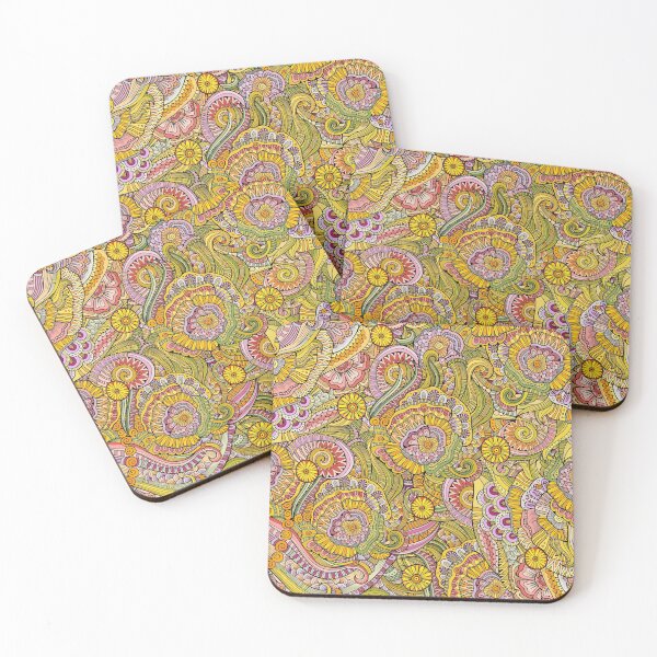 Item preview, Floral Pattern multicolor handdrawn - 60s 70s retro hippy vibe designed and sold by MagicStrawberry.