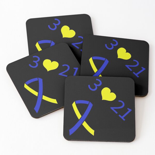 Item preview, Down Syndrome Blue And Yellow Awareness Ribbon Black Background designed and sold by KTCreativeSide.