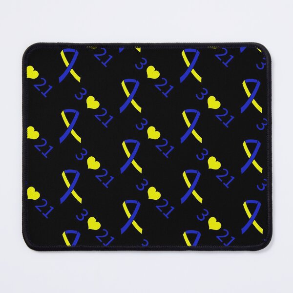 Item preview, Down Syndrome Blue And Yellow Awareness Ribbon Black Background designed and sold by KTCreativeSide.