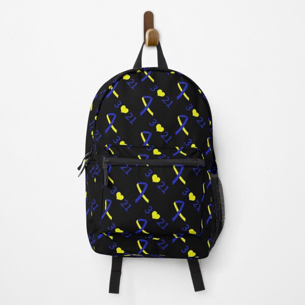 Item preview, Down Syndrome Blue And Yellow Awareness Ribbon Black Background designed and sold by KTCreativeSide.