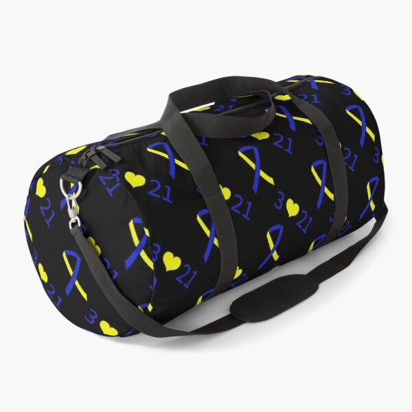 Item preview, Down Syndrome Blue And Yellow Awareness Ribbon Black Background designed and sold by KTCreativeSide.