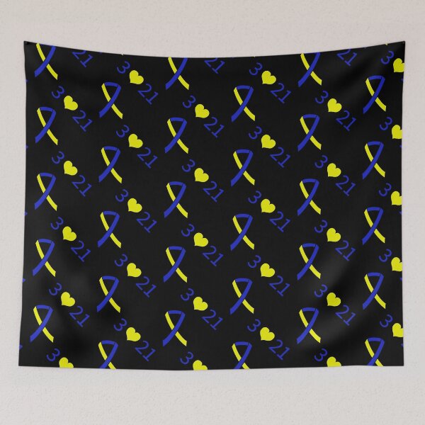Item preview, Down Syndrome Blue And Yellow Awareness Ribbon Black Background designed and sold by KTCreativeSide.