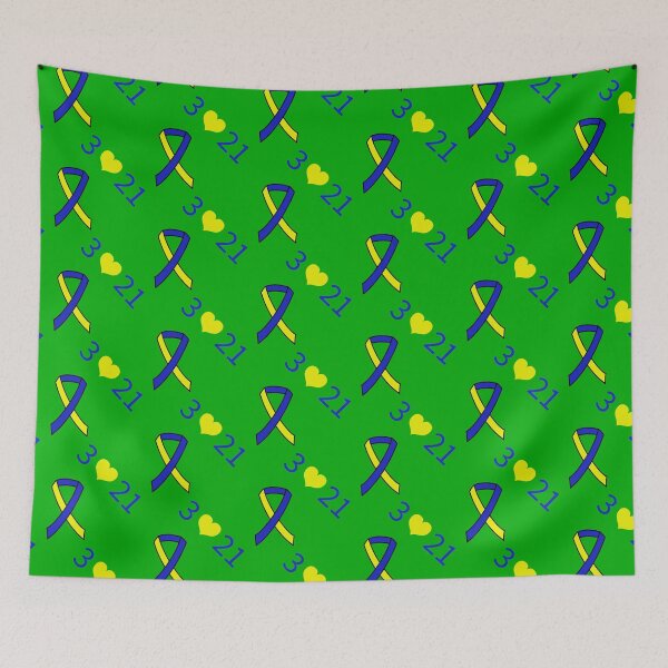 Item preview, Down Syndrome Blue And Yellow Awareness Ribbon Green Background designed and sold by KTCreativeSide.