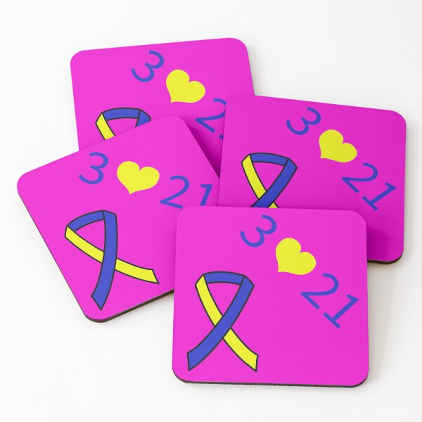 Item preview, Down Syndrome Blue And Yellow Awareness Ribbon Pink Background designed and sold by KTCreativeSide.