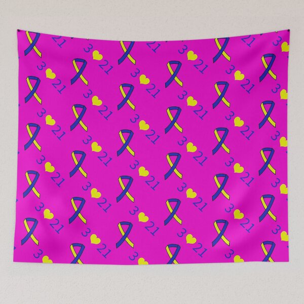 Item preview, Down Syndrome Blue And Yellow Awareness Ribbon Pink Background designed and sold by KTCreativeSide.