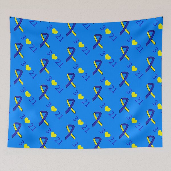 Item preview, Down Syndrome Blue And Yellow Awareness Ribbon Blue Background designed and sold by KTCreativeSide.