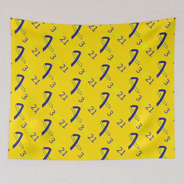 Item preview, Down Syndrome Blue And Yellow Awareness Ribbon Yellow Background designed and sold by KTCreativeSide.
