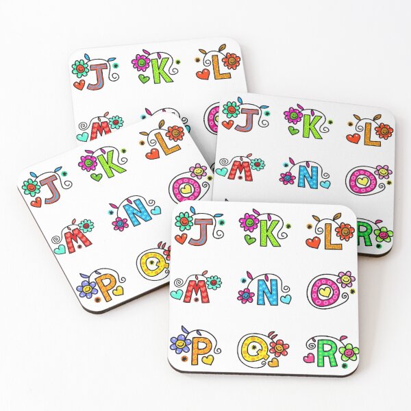 Item preview, Alphabet Sticker Pack #2 of 3 Letters J-R Bright Colors Dots Squares Circle Patterns Smiley Faces designed and sold by Hanlar.