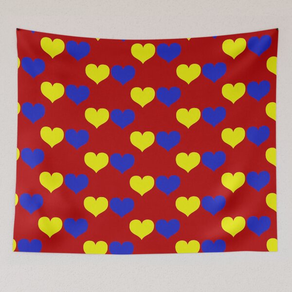 Item preview, Down Syndrome Blue And Yellow Awareness Hearts Red Background designed and sold by KTCreativeSide.