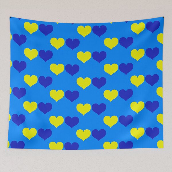Item preview, Down Syndrome Blue And Yellow Awareness Hearts Blue Background designed and sold by KTCreativeSide.