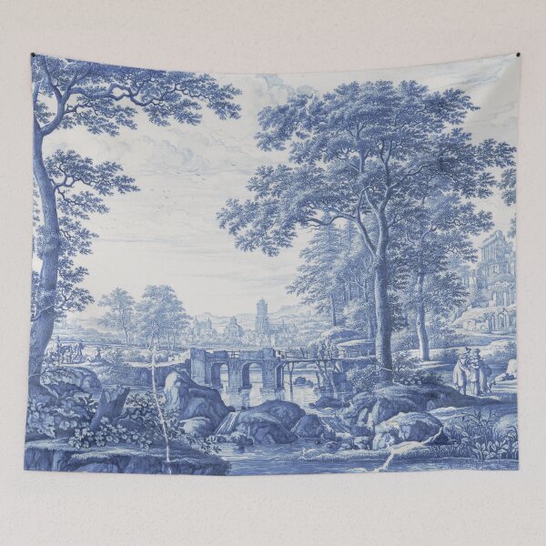 Item preview, Landscape with travelers, moody landscape in blue colors, frederik van frytom designed and sold by Mauswohn.