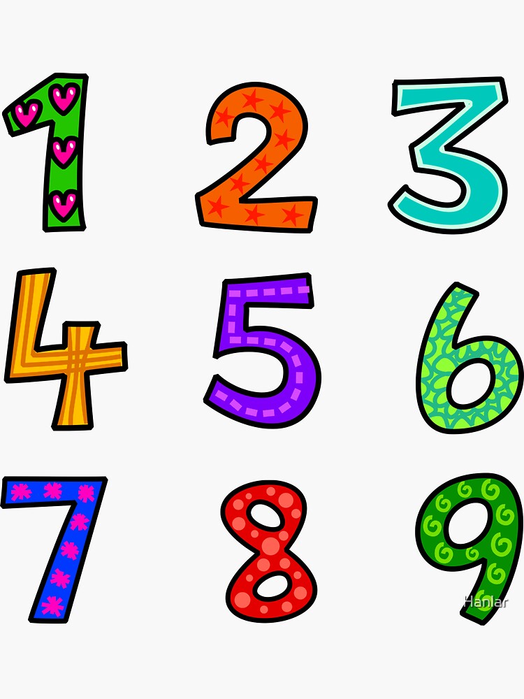 Numbers Sticker Pack #1 of 3 Numbers 1-9 Bright Colors Dots