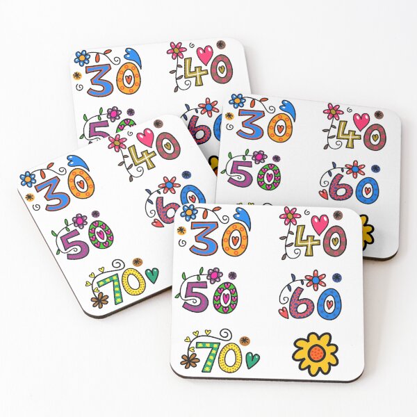 Item preview, Numbers Sticker Pack #3 of 3 Numbers 30 40 50 60 70 Bright Colors Dots Squares Circle Patterns designed and sold by Hanlar.