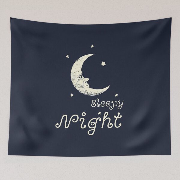 Item preview, Dreamy Art Sleepy Night Typography With Moon Stars And Blue Sky designed and sold by risingrocket.
