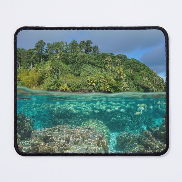 Item preview, Tropical seascape fish with coral reef and island designed and sold by Seaphotoart.