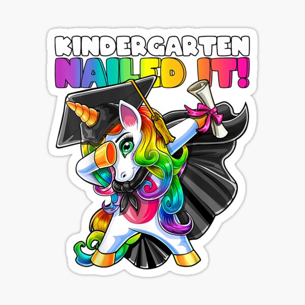 "Dabbing Unicorn Kindergarten Graduation Cap Gown Girls" Sticker for