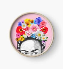 frida kahlo head flowers Clock