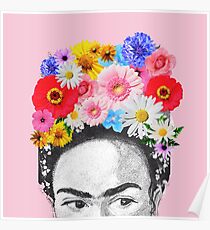 frida kahlo head flowers Poster