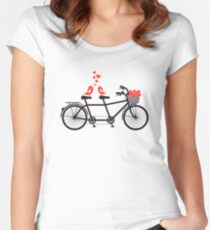 tandem bicycle with cute love birds Women's Fitted Scoop T-Shirt