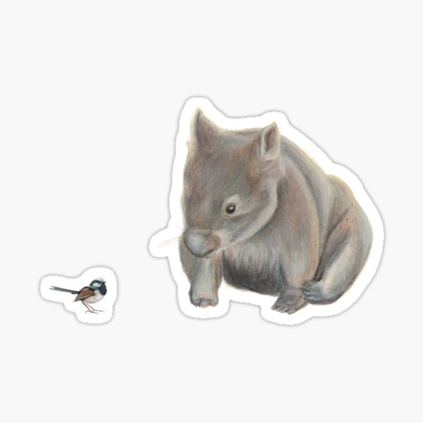 Vista previa del artículo con la obra «Wombat y reyezuelo azul. Precioso y magnífico reyezuelo azul con el pequeño y divertido wombat.», diseñado y vendido por RachaelCurryArt.