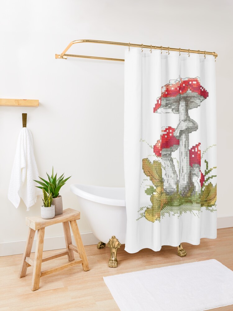 Discover Mushroom Pixel Shower Curtain