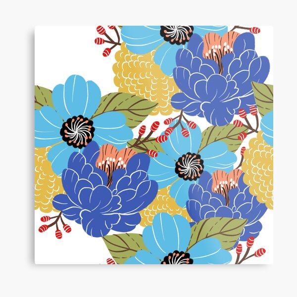 blue flowers modern illustration Metal Print