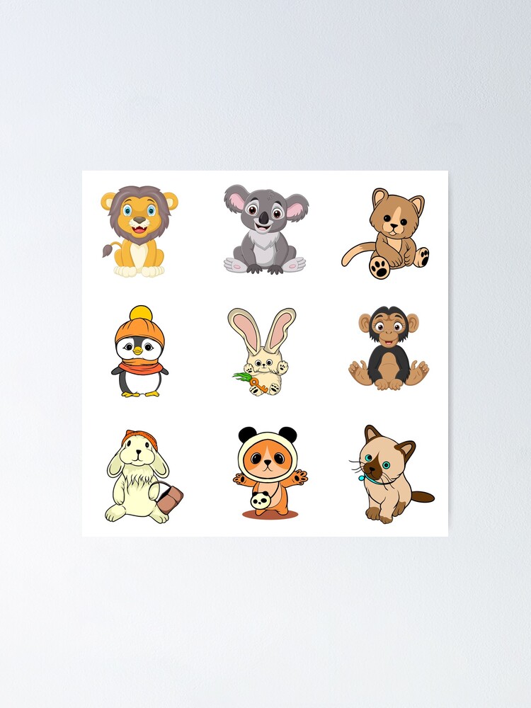 "Cartoon Baby Animal Sticker Pack 3 of 4 Lion Koala Bear Penguin