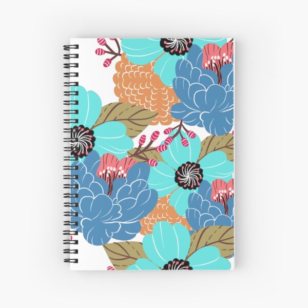 blue orange flowers illustration Spiral Notebook