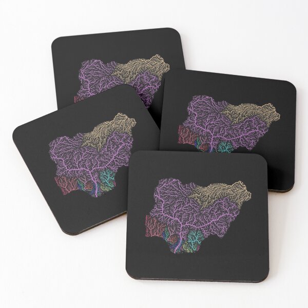 Item preview, Nigeria River Basin Map in Rainbow Colours with Black Background designed and sold by GrasshopperGeo.