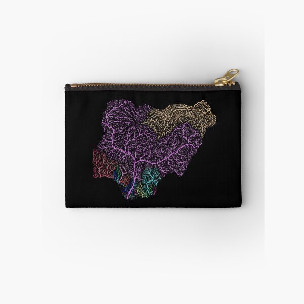 Item preview, Nigeria River Basin Map in Rainbow Colours with Black Background designed and sold by GrasshopperGeo.
