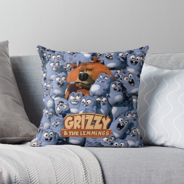 Funny Grizzy and the Lemmings Cartoon Characters Throw Pillow