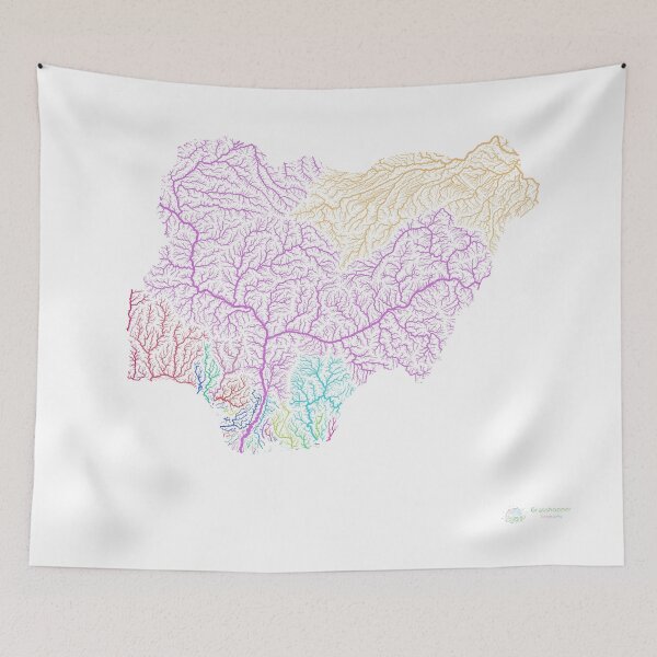 Item preview, Nigeria River Basin Map in Rainbow Colours with White Background designed and sold by GrasshopperGeo.