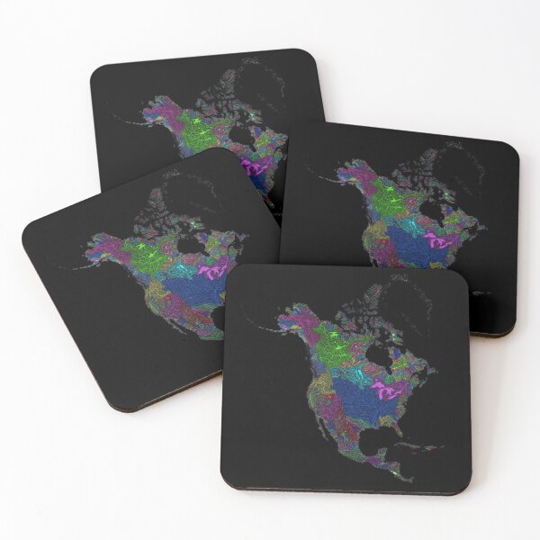 Item preview, North America River Basin Map in Rainbow Colours with Black Background designed and sold by GrasshopperGeo.