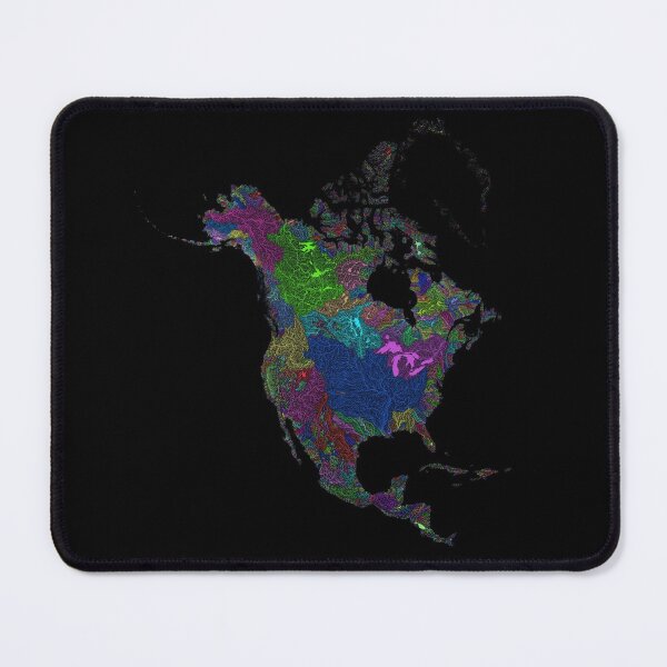 Item preview, North America River Basin Map in Rainbow Colours with Black Background designed and sold by GrasshopperGeo.