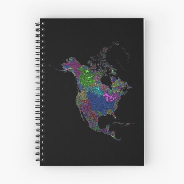 Item preview, North America River Basin Map in Rainbow Colours with Black Background designed and sold by GrasshopperGeo.