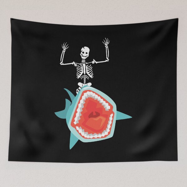 Item preview, Skeleton Free Hand Riding Open Mouth Shark Funny Halloween Gift Idea designed and sold by DKA-2ndBoy.