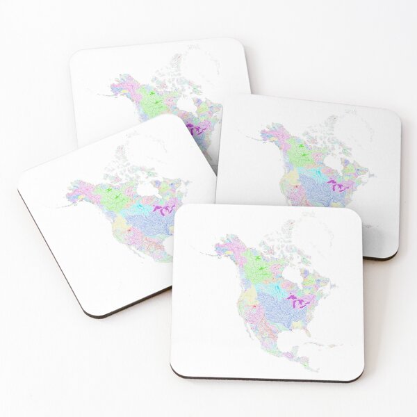 Item preview, North America River Basin Map in Rainbow Colours with White Background designed and sold by GrasshopperGeo.