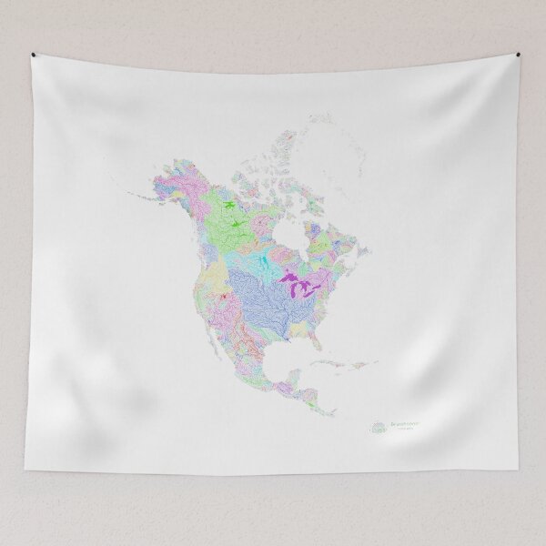 Item preview, North America River Basin Map in Rainbow Colours with White Background designed and sold by GrasshopperGeo.