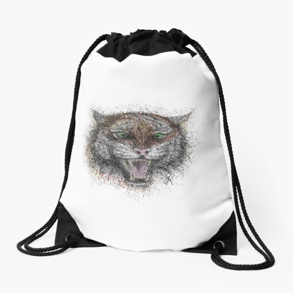 Angry Tiger, HG White Drawstring Bag