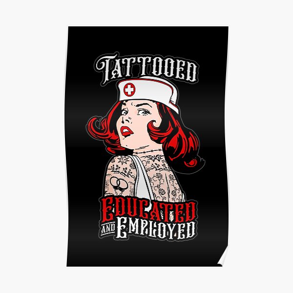 T-shirt Femme "Infirmière Tatouée, Encrée Et Éduquée" Avec Stéthoscope - Coton - Fait Main USA
