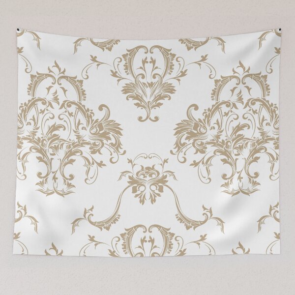 Aperçu de l'œuvre Tan and White Damask Scroll Baroque Pattern Pairs HGTV 2022 Trending Color Whole Wheat HGSW2186 - Colour Trends - Hue - Shade créée et vendue par ColorOfTheYears.