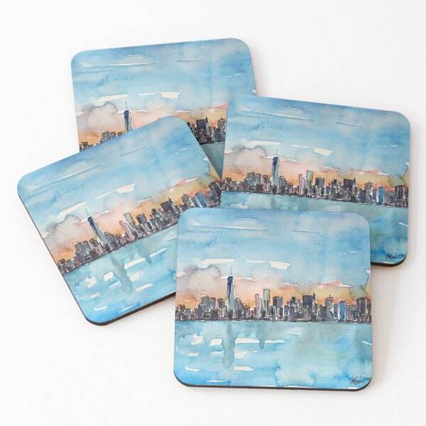 Item preview, Downtown Manhattan Skyline in der Dämmerung in Aquarell  designed and sold by artshop77.