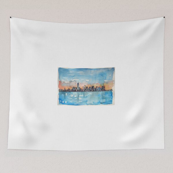 Item preview, Downtown Manhattan Skyline in der Dämmerung in Aquarell  designed and sold by artshop77.