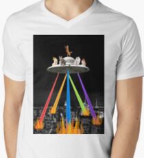 CAT-INVADER T-Shirt mit V-Ausschnitt